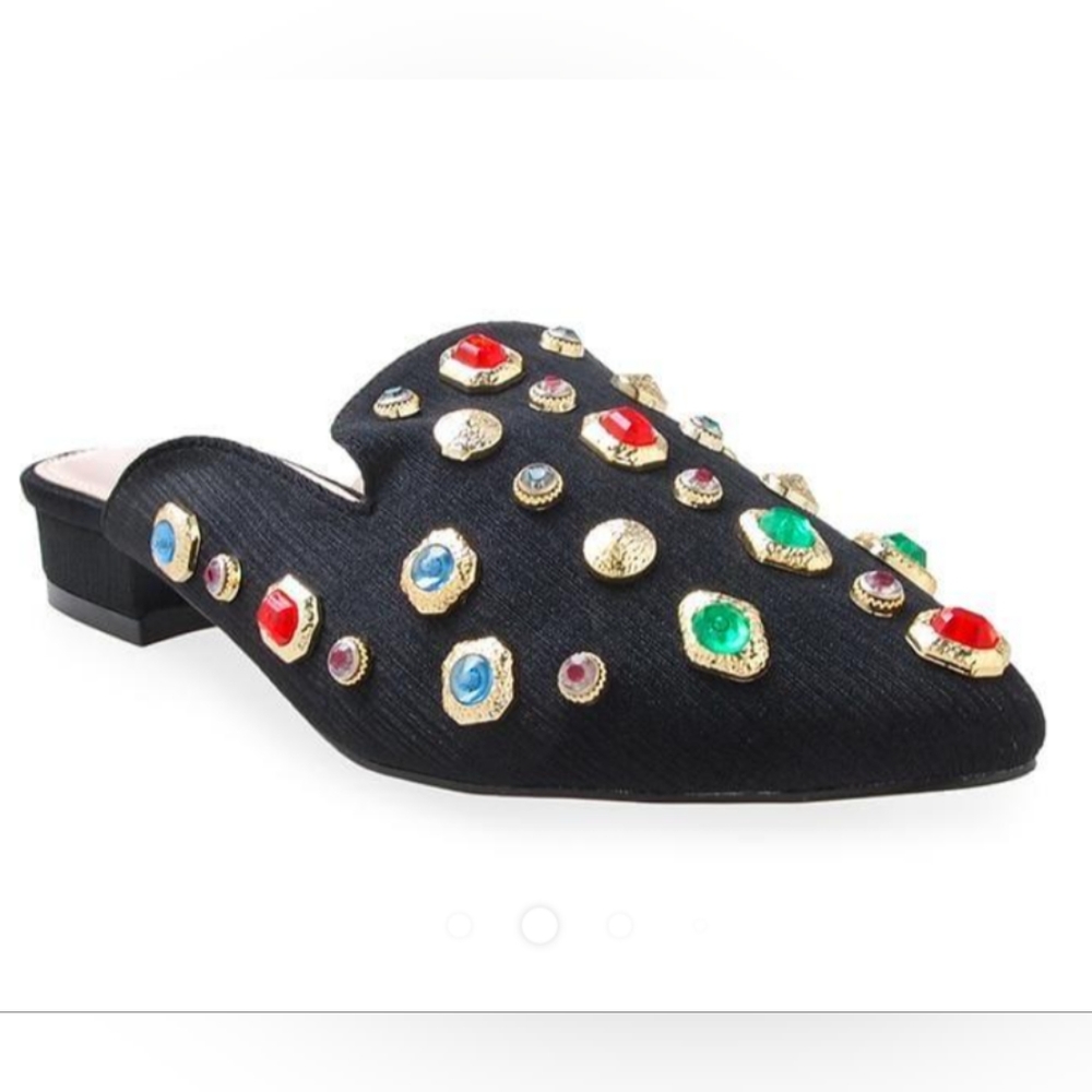 💜 Black Satin Jewel Embellished Mules